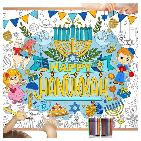 Happy Hanukkah Coloring Poster With 24 Paint Pens