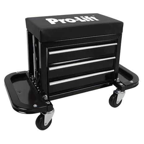 3-Drawer Pro-Lift Mechanic Roller Seat w/ Tool Box