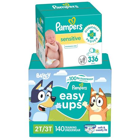 Pampers Easy Ups Pull On Training Pants & Water Based Baby Wipes Bundle (2T-6T)