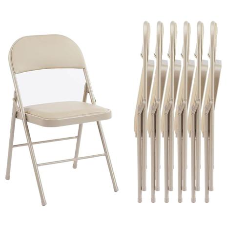 6 Leather Padded Folding Metal Chairs