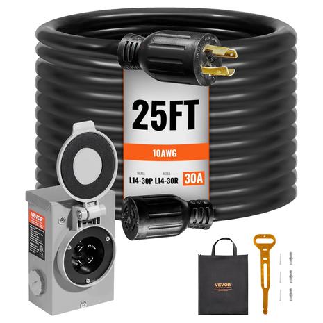 25FT Vevor 30 Amp Generator Extension Cord & Power Inlet Box Kit