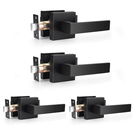 4 Square Passage Levers Matt Black Hall & Closet Door Handles