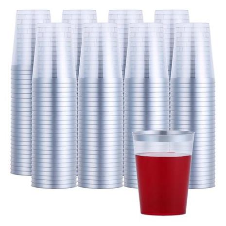 200-Pack 10 Oz Gold/Silver Rimmed Clear Plastic Cups