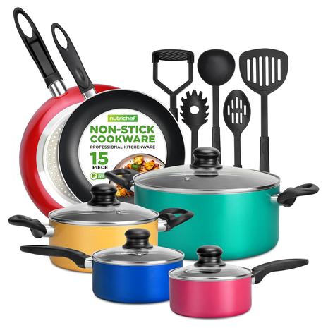 15-Piece NutriChef Non Stick Kitchen Cookware Set