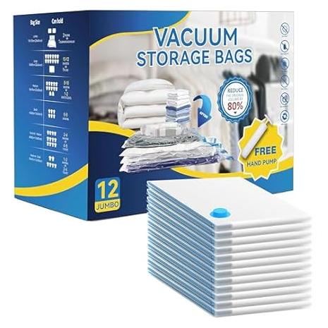 12-Count Jumbo Compression Vacuum Seal Storage Bags w/ Hand Pump