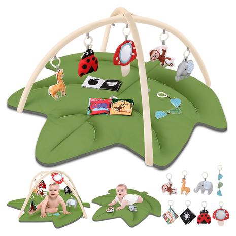 Leaf Shaped Baby Play Gym & Activity Mat w/ 8 Detachable Toys