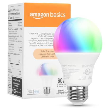 5 Amazon Basics Smart A19 LED Light Bulbs