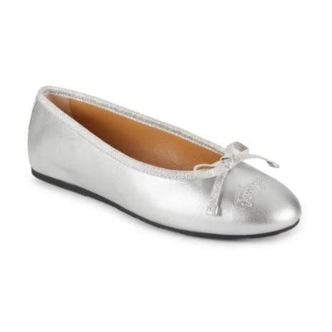 Ferragamo Nap Plonge Lam Metallic Bow Leather Ballet Flats