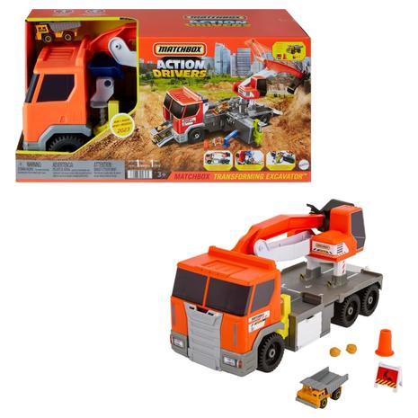 Matchbox Action Drivers Transforming Excavator w/ Accessories