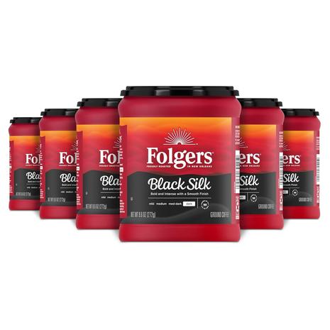 6 Pack Of Folgers Black Silk Dark Roast Coffee