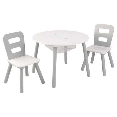 2 Chair KidKraft Wooden Round Table Set w/ Center Mesh Storage