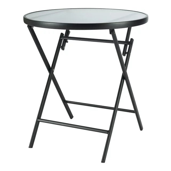 Mesa plegable de bistró redonda de acero y vidrio Greyson de 26"