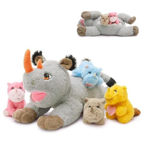 19.5“ Rhino Stuffed Animal Plushie w/ 4 Baby Rhinos