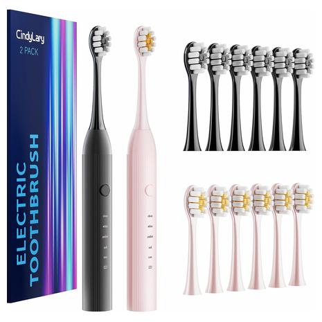 2-Pack Electric Toothbrush Set w/ 12 Brush Heads