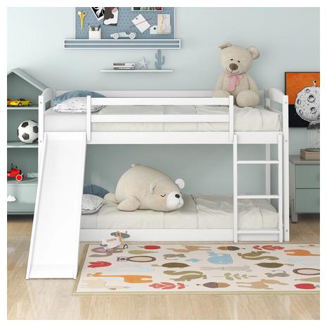 Twin Over Twin Wood Bunk Bed With Slide And Ladder