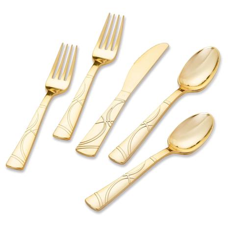 300-Piece Gold Plastic Silverware Cutlery Set