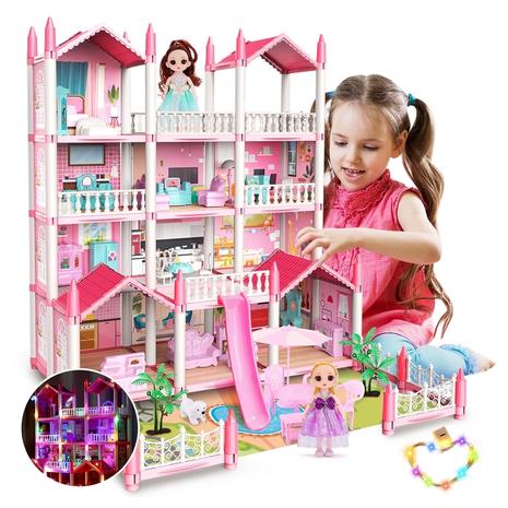 14-Room Play Dollhouse w/ Doll Toy Figures, Furnitures & Lights