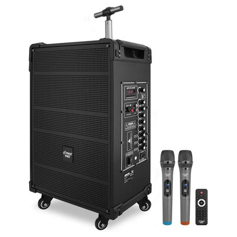 12'' Pyle 800 Watt Portable BT Rechargeable Speaker PA System - w/ Wireless Microphones & FM Radio