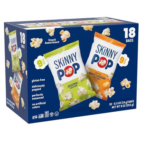 18 Bags of SkinnyPop Original & Dairy Free White Cheddar Popcorn