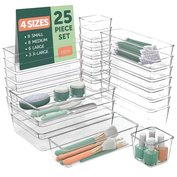 25 Piece Clear Drawer Organizer Set