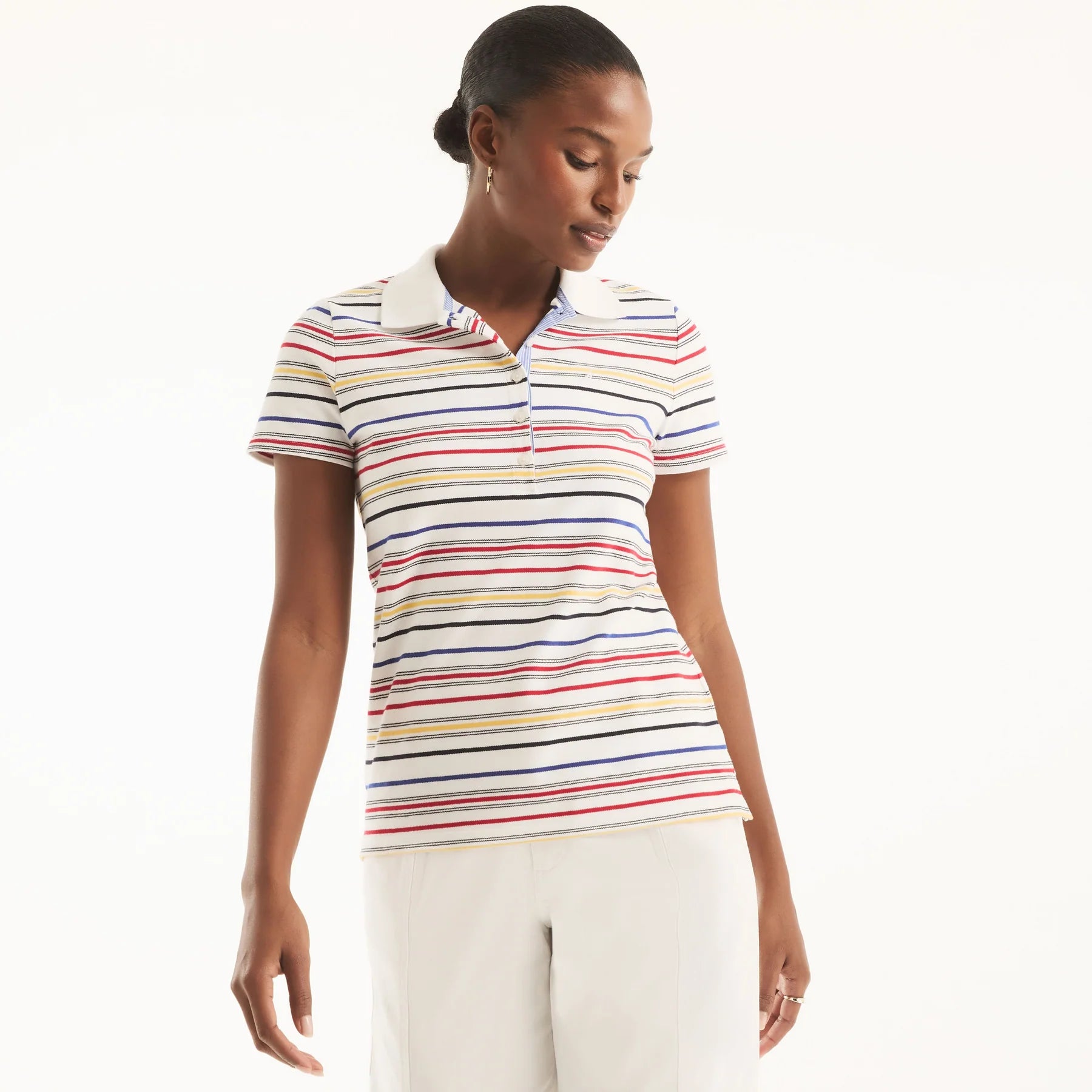 Nautica Women's 5-button Striped Polo (Bright White)