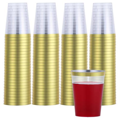 100-Pack 10 Oz Gold Rimmed Clear Plastic Cups