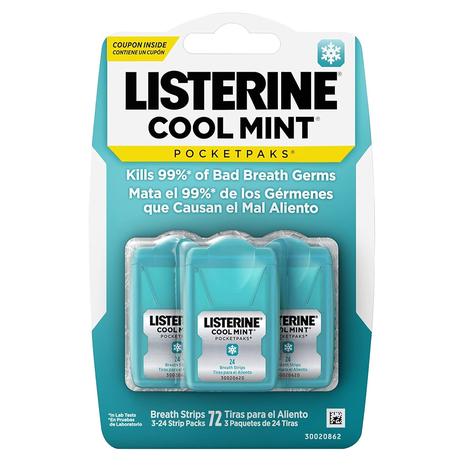 3-Pack Listerine Cool Mint Pocketpaks Breath Strips