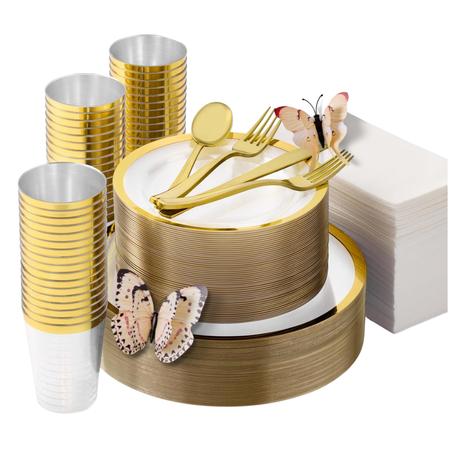 400-Piece Silver Rim Disposable Dinnerware Set (3 Colors)