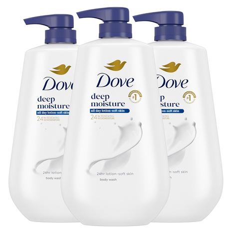 3 Big Bottles of Dove Body Wash With Pump