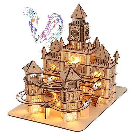 3D Wooden Music Box Castle Puzzle Building Kit With LED Lights