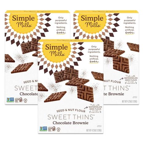 3-Pack Simple Mills Sweet Thins Chocolate Brownie Cookies, Gluten Free (OU-D)