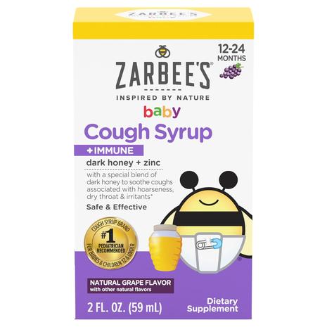 2oz Zarbee's Baby Cough Syrup + Immune with Honey (Natural Grape)