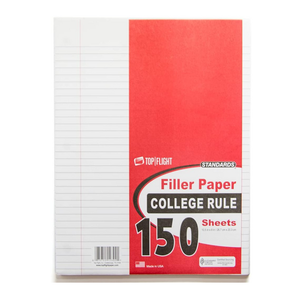 150 College Rule Top Flight Filler Paper