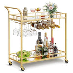 Home Bar Serving Cart w/ 2 Mirrored Shelves