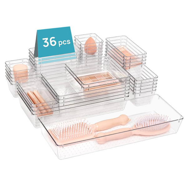 36 Piece Clear Plastic Drawer Organizers Set