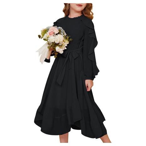 Girls Long Sleeve Ruffle Swing Maxi Dress