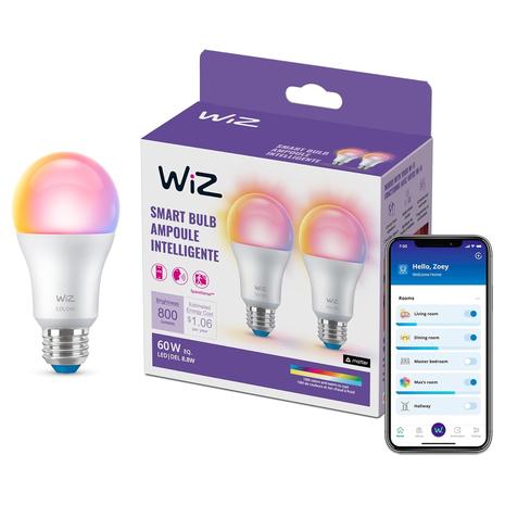 2 WiZ 60W A19 LED Smart Light Bulbs