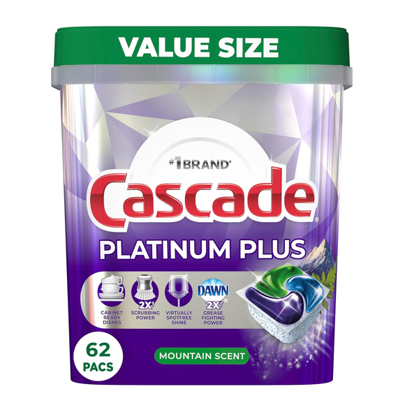 62 Ct. Cascade Platinum Actionpacs with Soap & Cleaner