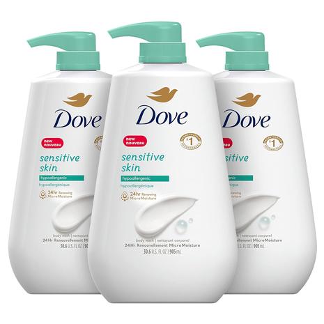 3 Big Bottles Of Dove Body Wash With Pumps