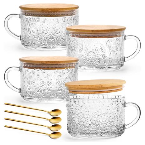 4-Pack Vintage Glass Mugs Gift Set