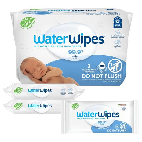 3-Pack WaterWipes Hypoallergenic Unscented Baby Wipes