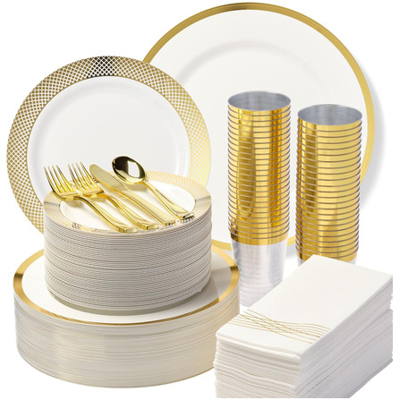 400 Piece Elegant Disposable Dinnerware Sets (4 Colors)