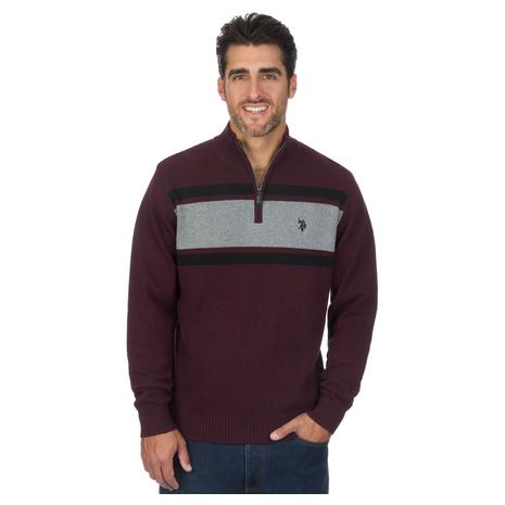 U.S. Polo Assn Men's Chest Stripe Quarter Zip Sweater