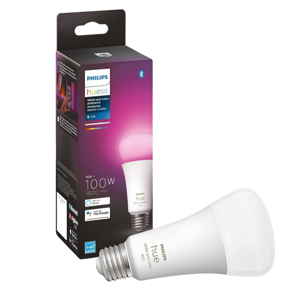 Philips Hue 100-Watt Equivalent A21 Smart LED Color Changing Light Bulb with Bluetooth