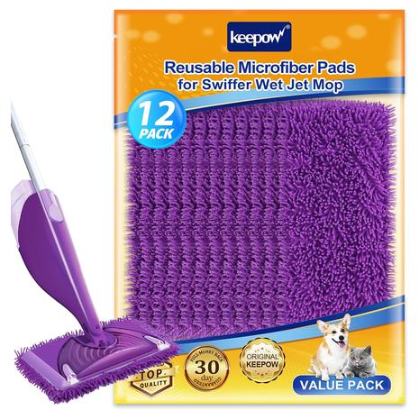 12-Pack Reusable Mop Pads Compatible for Swiffer Wet Jet Mops