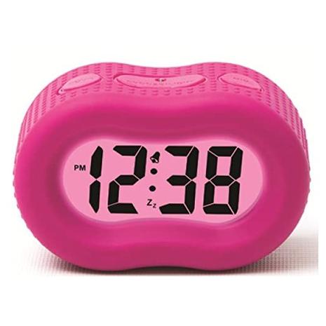 Large Display Rubber Digital LCD Alarm Clock w/ Smart Light (Pink)