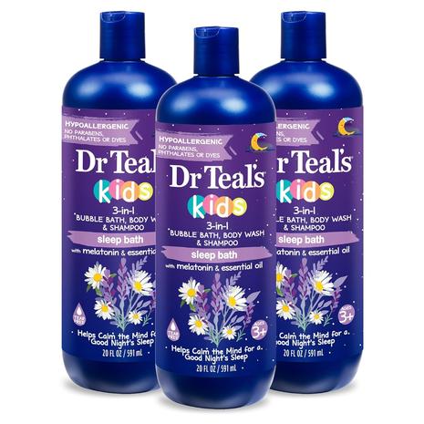 3-Pack Dr Teal's Kids 3-In-1 Sleep Bath: Bubble Bath, Body Wash & Shampoo