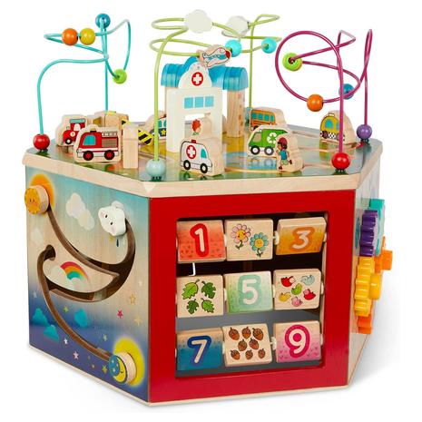 Wooden City-Themed Interactive Activity Cube