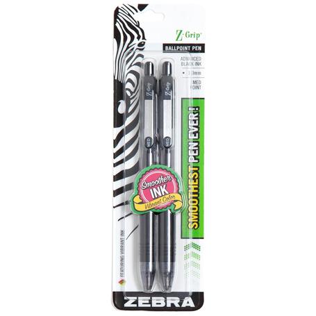 2 Zebra Pen Z-Grip Retractable Ballpoint Pens