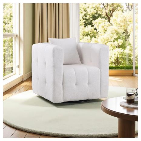 Microfiber Upholstered Swivel Tufted Arm Accent Chair w/ Pillow